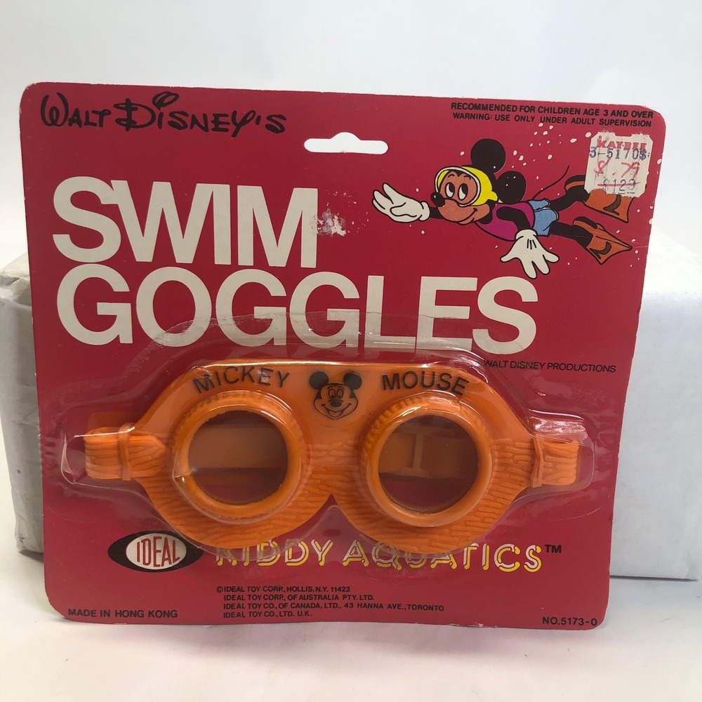 Vintage Walt Disney Mickey Mouse Kiddie Aquatics Swim Goggles Ideal Toy Corp